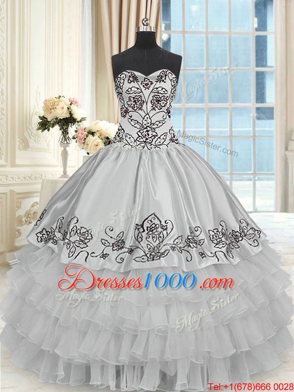 Ruffled Floor Length Grey Quinceanera Gown Halter Top Sleeveless Lace Up