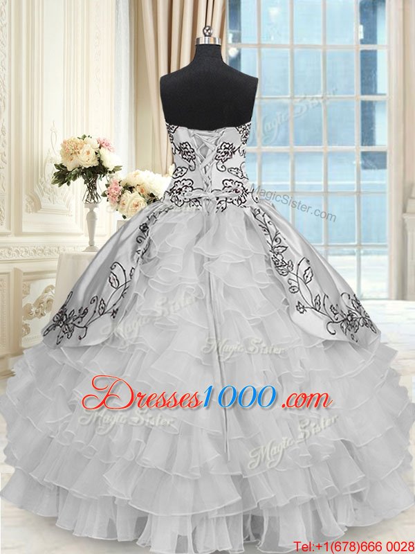 Ruffled Floor Length Grey Quinceanera Gown Halter Top Sleeveless Lace Up