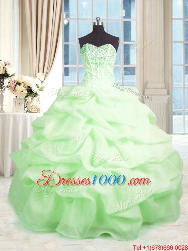 Gorgeous Organza Lace Up Sweetheart Sleeveless Floor Length Sweet 16 Quinceanera Dress Beading and Ruffles