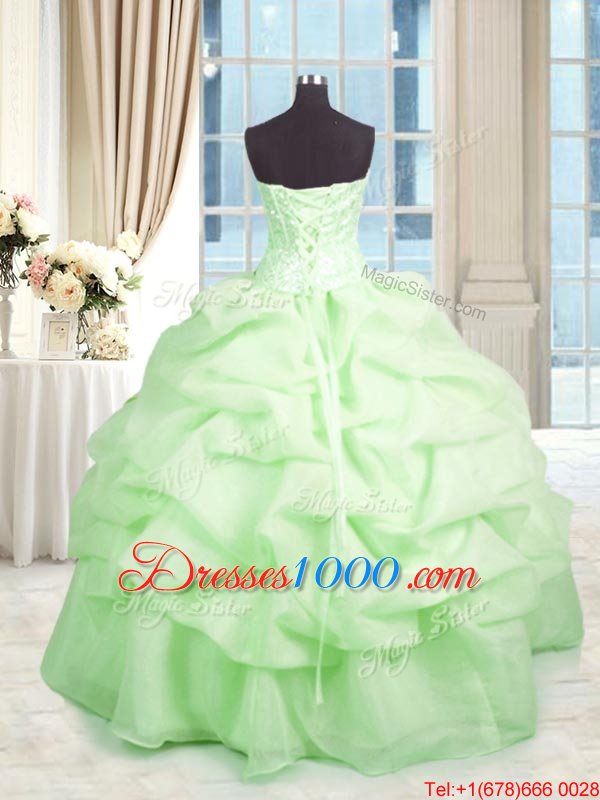 Gorgeous Organza Lace Up Sweetheart Sleeveless Floor Length Sweet 16 Quinceanera Dress Beading and Ruffles