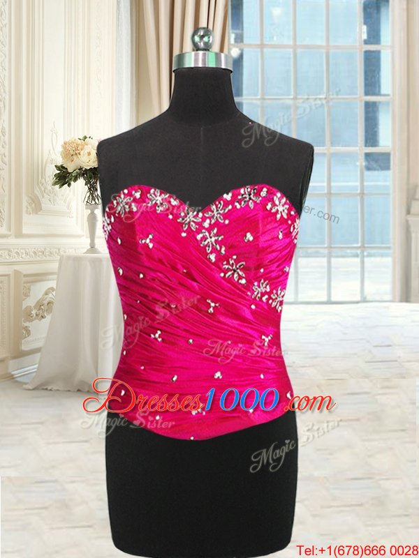 Four Piece Hot Pink Three Pieces Organza Sweetheart Sleeveless Beading and Ruffles and Ruching Floor Length Lace Up Sweet 16 Quinceanera Dress