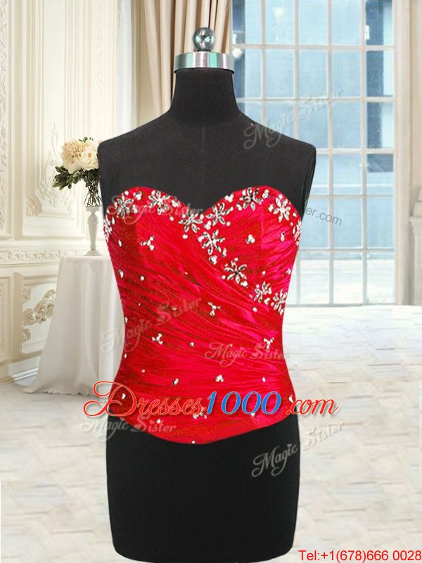 Four Piece Red Three Pieces Sweetheart Sleeveless Organza Floor Length Lace Up Beading and Ruffles and Ruching 15 Quinceanera Dress