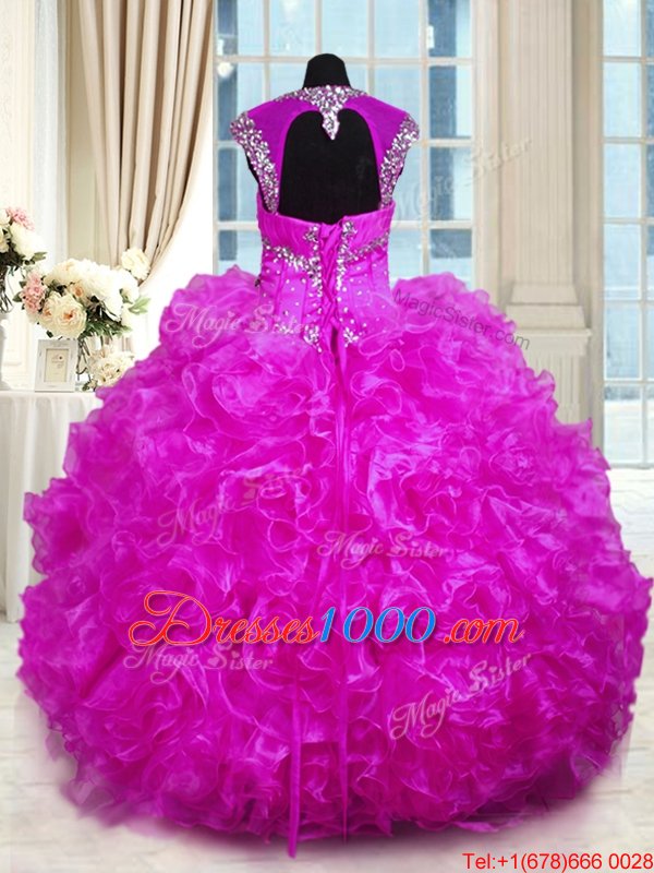 Modern Floor Length Lace Up 15 Quinceanera Dress Royal Blue and In for Military Ball and Sweet 16 and Quinceanera with Beading and Ruffles