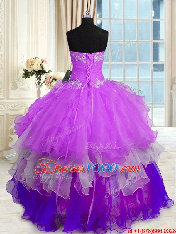 Pretty Multi-color Ball Gowns Organza Sweetheart Sleeveless Beading and Ruffles Floor Length Lace Up Sweet 16 Dress