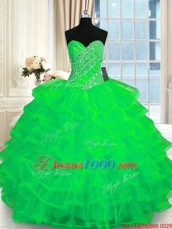 Green Sweetheart Neckline Beading and Ruffled Layers Quinceanera Dresses Sleeveless Lace Up