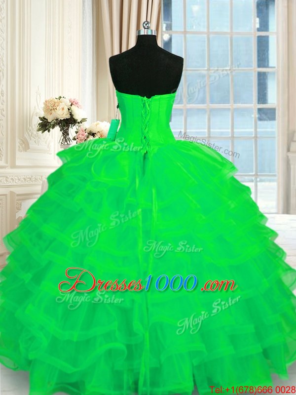 Green Sweetheart Neckline Beading and Ruffled Layers Quinceanera Dresses Sleeveless Lace Up