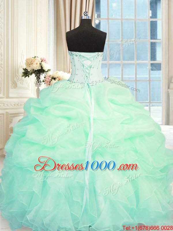 Best Apple Green Lace Up Sweetheart Beading and Ruffles Quinceanera Dress Organza Sleeveless