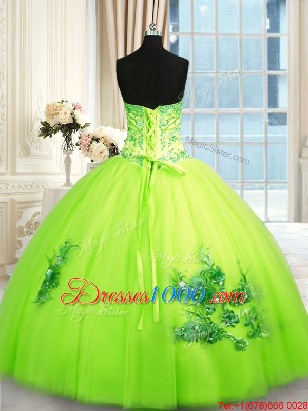 High Quality Yellow Green Quinceanera Gown Military Ball and Sweet 16 and Quinceanera and For with Beading and Appliques and Embroidery Sweetheart Sleeveless Lace Up