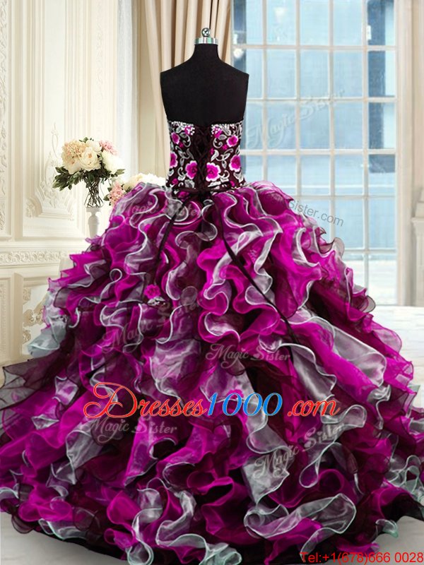 Organza Sleeveless Floor Length Sweet 16 Dress and Beading and Ruffles and Sequins