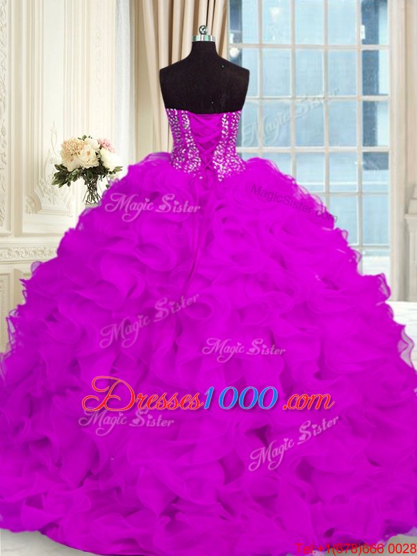 Adorable Purple Sleeveless Brush Train Beading and Ruffles With Train Quinceanera Gowns