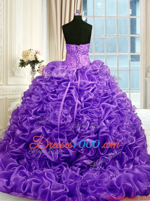 Low Price Lavender Ball Gown Prom Dress Military Ball and Sweet 16 and Quinceanera and For with Beading and Pick Ups Sweetheart Sleeveless Sweep Train Lace Up