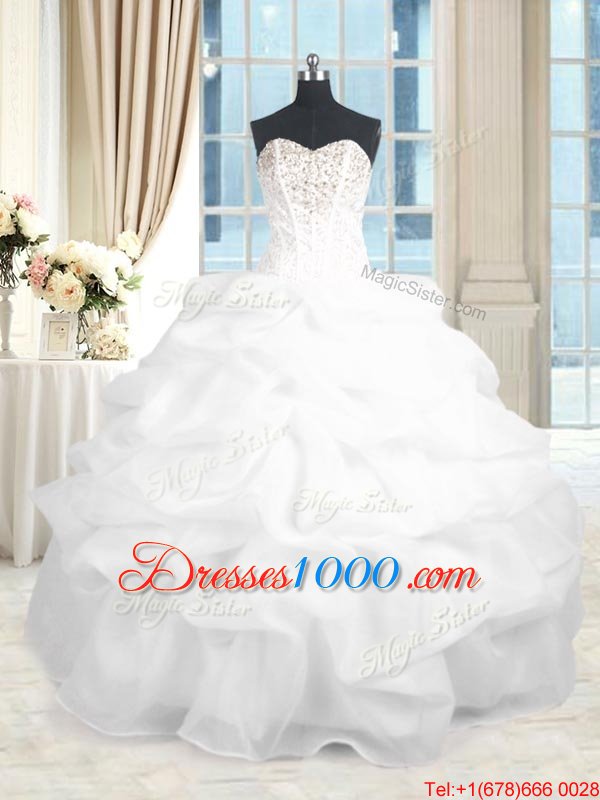 Custom Designed Floor Length White 15th Birthday Dress Sweetheart Sleeveless Lace Up