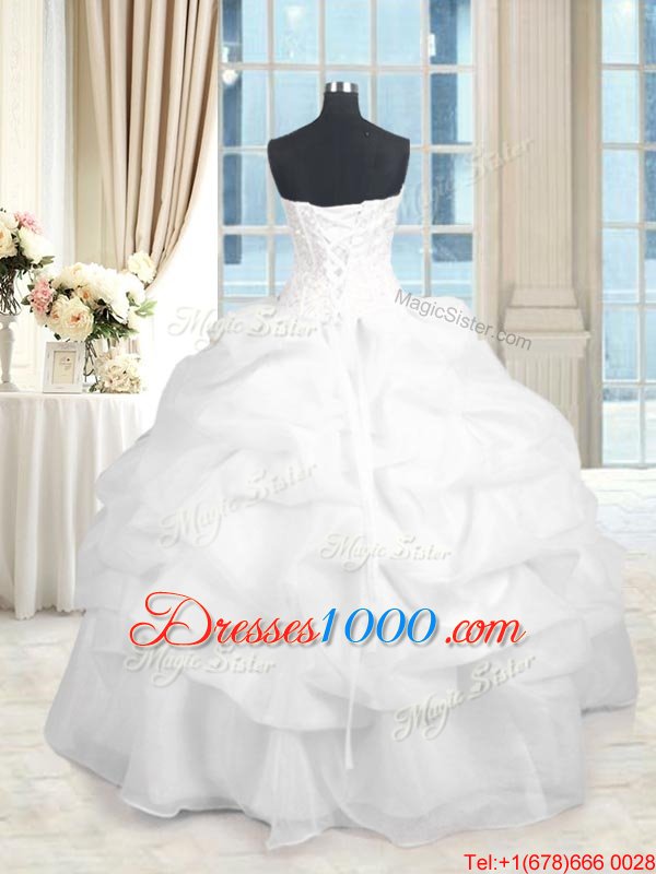 Custom Designed Floor Length White 15th Birthday Dress Sweetheart Sleeveless Lace Up