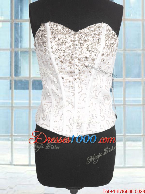 Custom Designed Floor Length White 15th Birthday Dress Sweetheart Sleeveless Lace Up