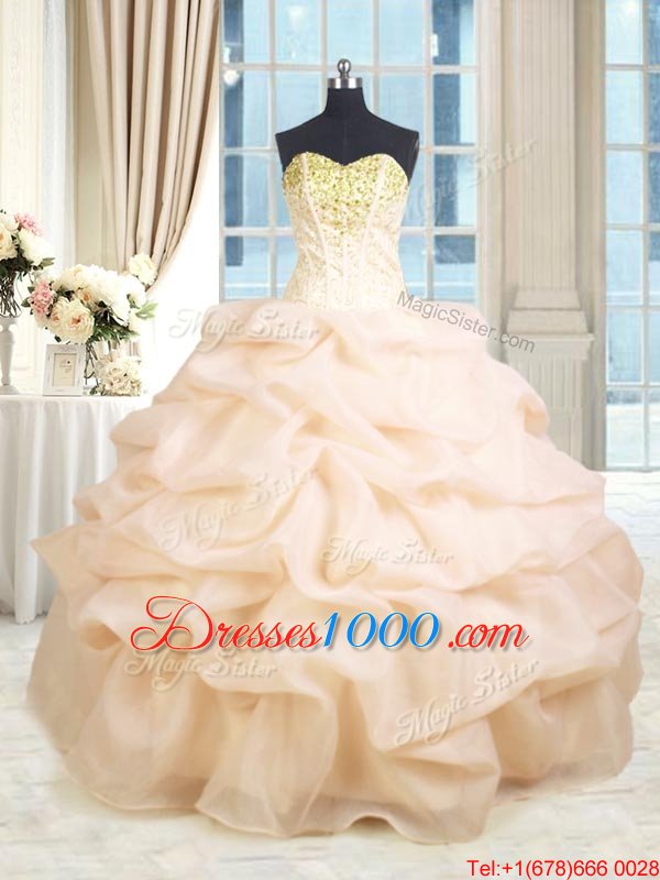 Sweetheart Sleeveless Organza Quinceanera Dresses Beading and Ruffles Lace Up