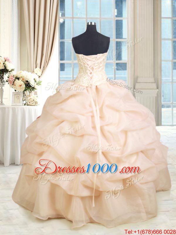 Sweetheart Sleeveless Organza Quinceanera Dresses Beading and Ruffles Lace Up