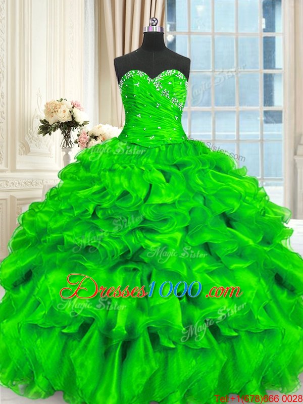Ideal Beading and Ruffles Sweet 16 Quinceanera Dress Lace Up Sleeveless Floor Length