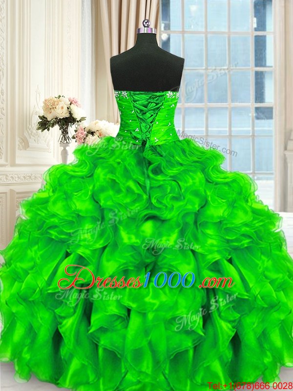 Ideal Beading and Ruffles Sweet 16 Quinceanera Dress Lace Up Sleeveless Floor Length