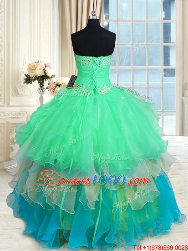 Organza Sweetheart Sleeveless Lace Up Beading and Ruffles Sweet 16 Quinceanera Dress in Multi-color
