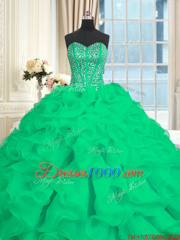 With Train Turquoise Ball Gown Prom Dress Sweetheart Sleeveless Brush Train Lace Up