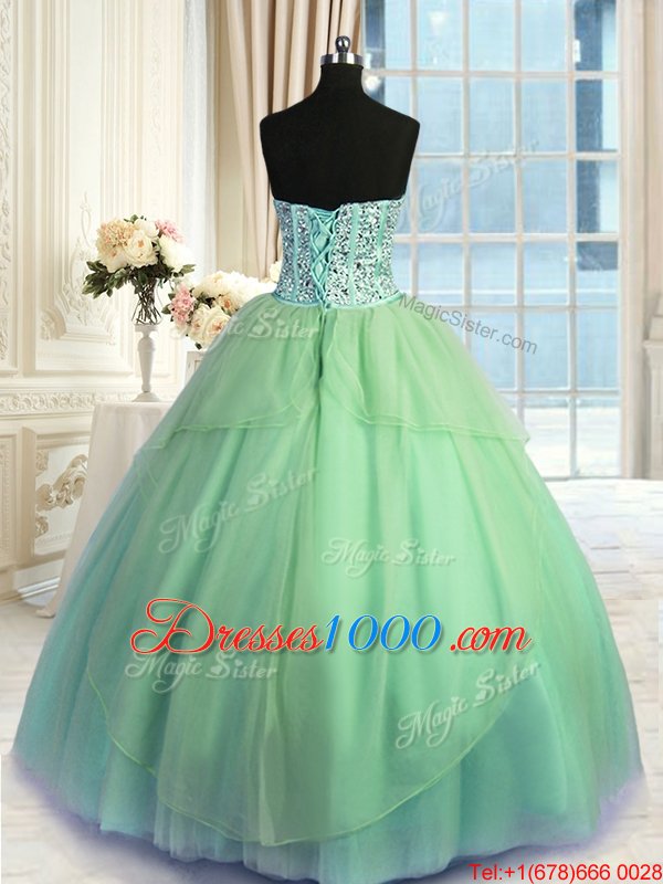 Inexpensive Turquoise Lace Up Quinceanera Gowns Beading and Ruching Sleeveless Floor Length