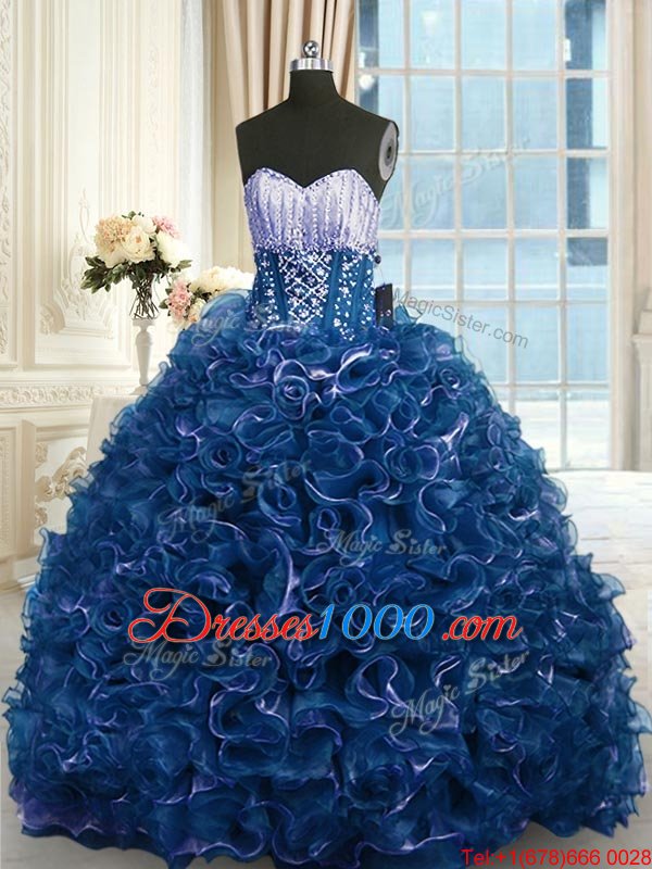 Sleeveless Floor Length Beading and Appliques and Ruffles Lace Up Vestidos de Quinceanera with Lilac