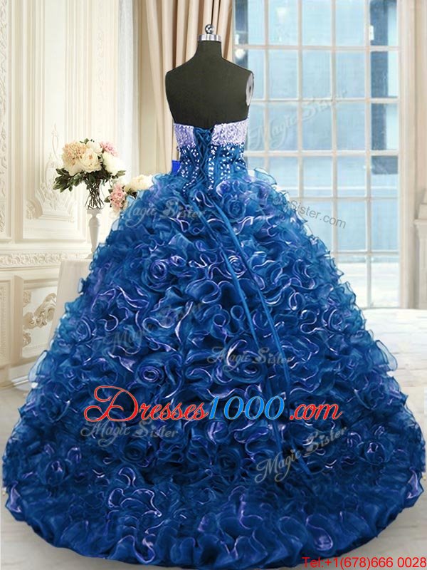 Sleeveless Floor Length Beading and Appliques and Ruffles Lace Up Vestidos de Quinceanera with Lilac