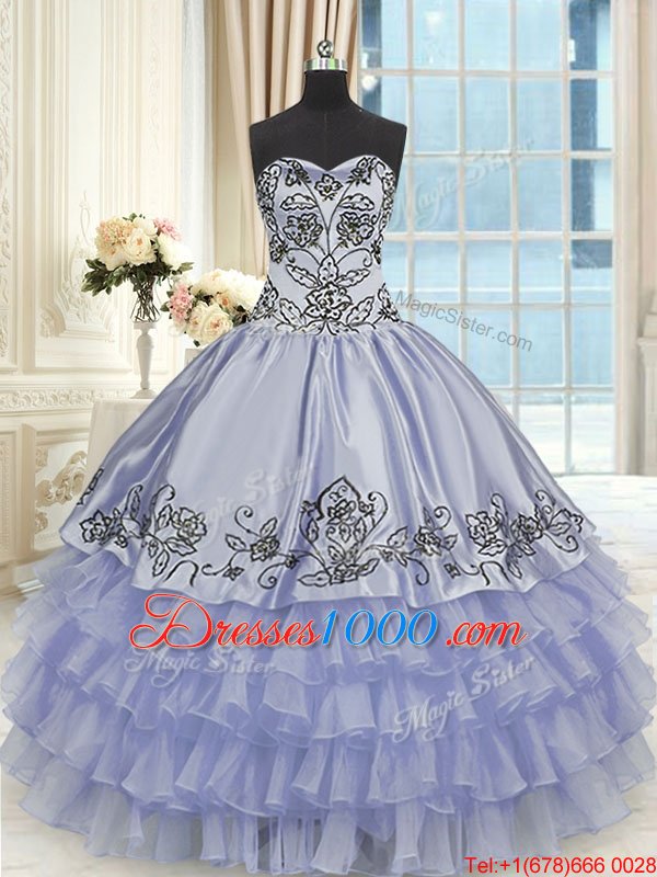 Purple Sleeveless Beading and Embroidery and Ruffled Layers Floor Length Quinceanera Gowns