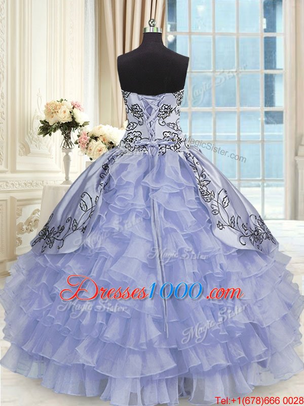 Purple Sleeveless Beading and Embroidery and Ruffled Layers Floor Length Quinceanera Gowns