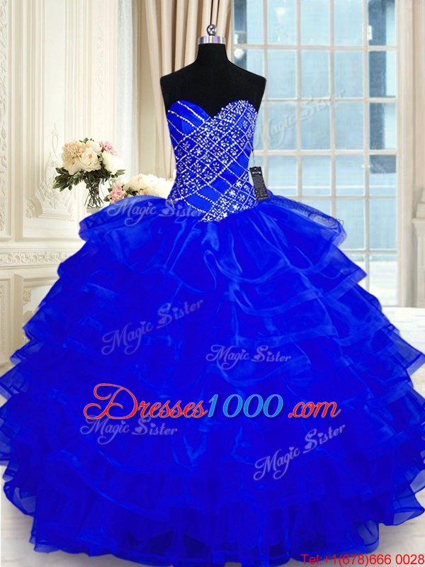 Cheap Beading and Ruffled Layers Sweet 16 Quinceanera Dress Royal Blue Lace Up Sleeveless Floor Length