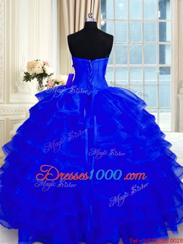 Cheap Beading and Ruffled Layers Sweet 16 Quinceanera Dress Royal Blue Lace Up Sleeveless Floor Length