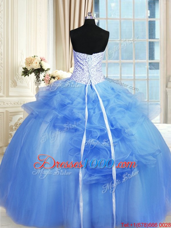 Latest Pick Ups Floor Length Blue Sweet 16 Dresses Strapless Sleeveless Lace Up