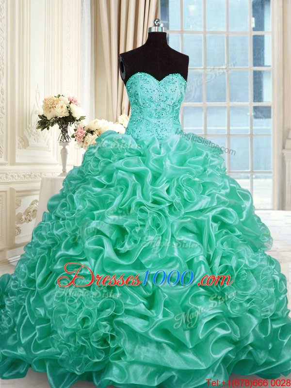 Sweetheart Sleeveless Lace Up Ball Gown Prom Dress Light Blue Organza