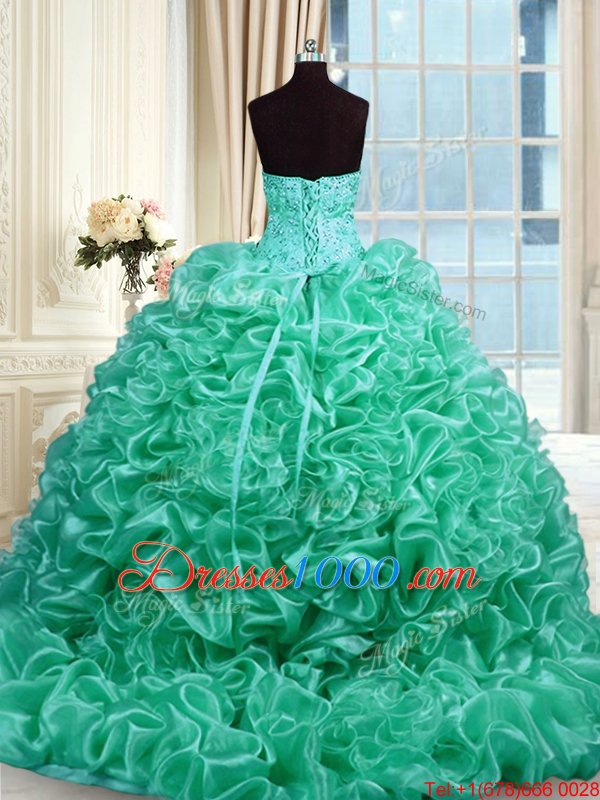 Sweetheart Sleeveless Lace Up Ball Gown Prom Dress Light Blue Organza