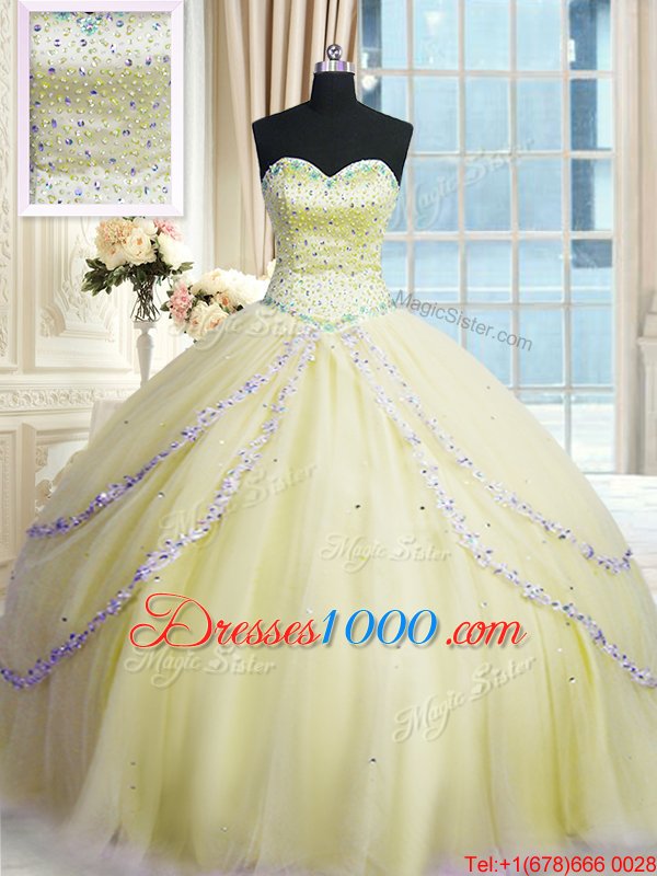 Sweetheart Sleeveless Court Train Lace Up Quinceanera Dresses Light Yellow Organza
