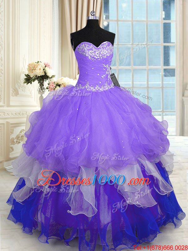 Multi-color Lace Up Sweetheart Beading and Ruffles 15 Quinceanera Dress Organza Sleeveless
