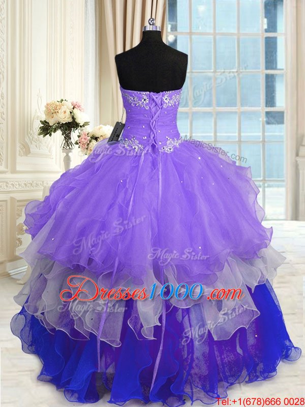 Multi-color Lace Up Sweetheart Beading and Ruffles 15 Quinceanera Dress Organza Sleeveless