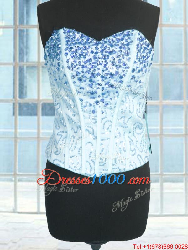 Adorable Sweetheart Sleeveless 15 Quinceanera Dress Floor Length Beading and Ruffles Baby Blue Organza