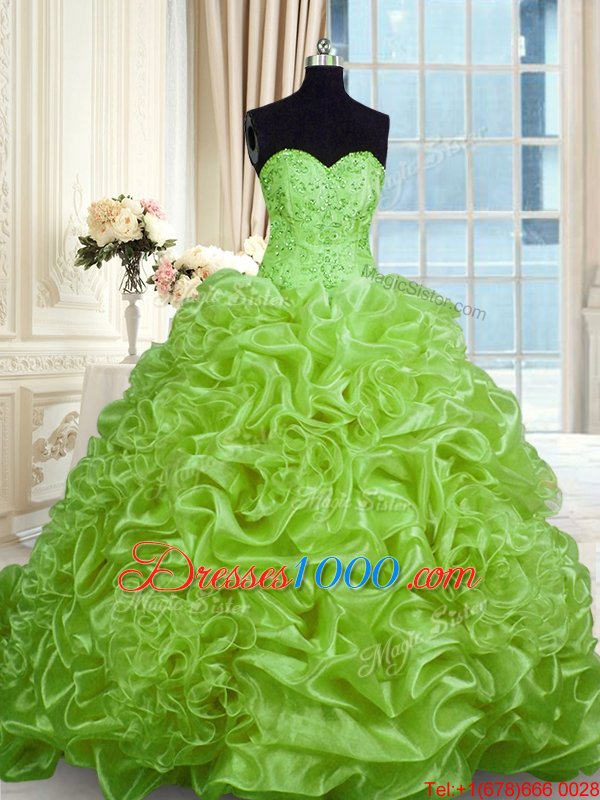 Modern Sleeveless Sweep Train Beading and Pick Ups With Train Quinceanera Gown