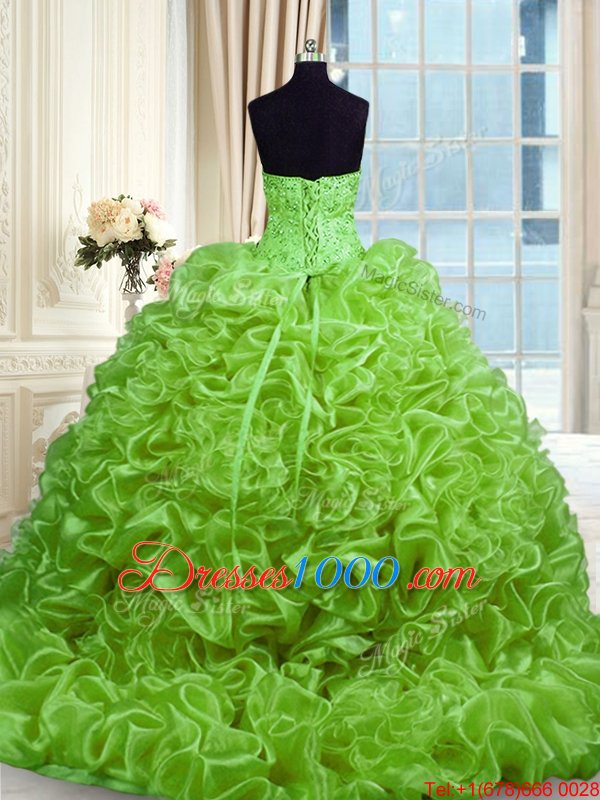 Modern Sleeveless Sweep Train Beading and Pick Ups With Train Quinceanera Gown