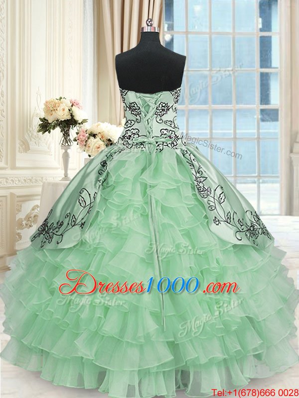 Free and Easy Organza and Taffeta Sweetheart Sleeveless Lace Up Beading and Embroidery and Ruffled Layers 15th Birthday Dress in Apple Green