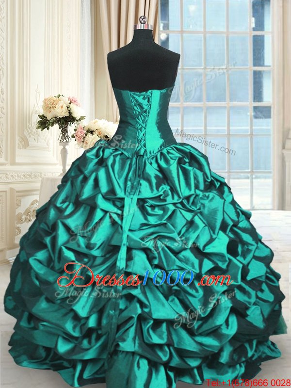 New Style Turquoise Sleeveless Floor Length Beading and Lace and Appliques and Ruching Lace Up Sweet 16 Quinceanera Dress
