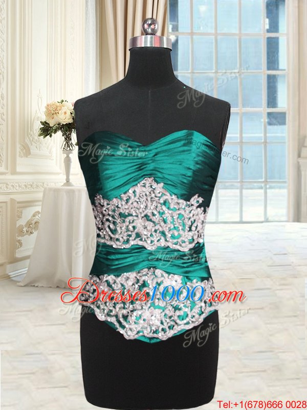 New Style Turquoise Sleeveless Floor Length Beading and Lace and Appliques and Ruching Lace Up Sweet 16 Quinceanera Dress