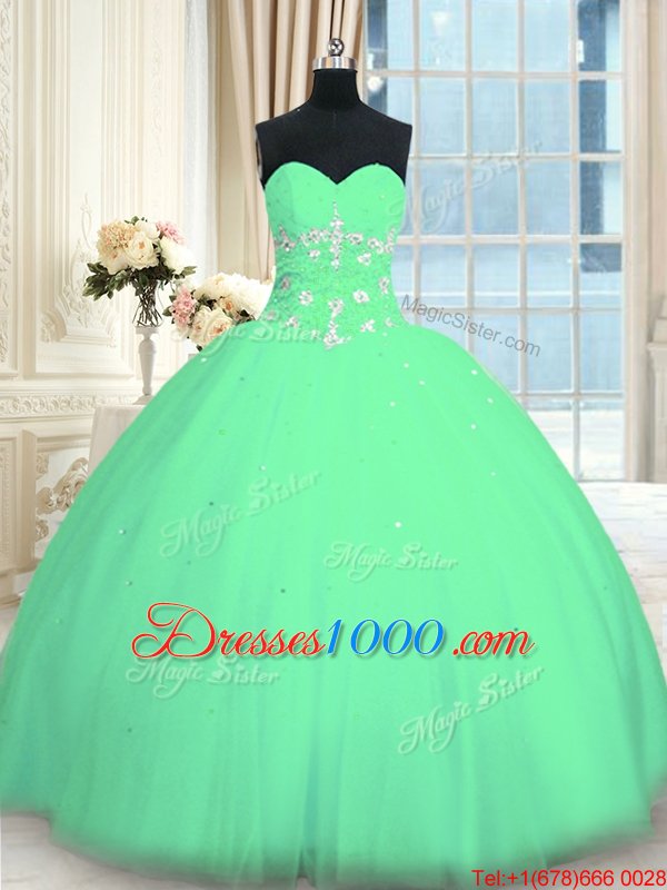 Turquoise Sweetheart Lace Up Appliques Quince Ball Gowns Sleeveless