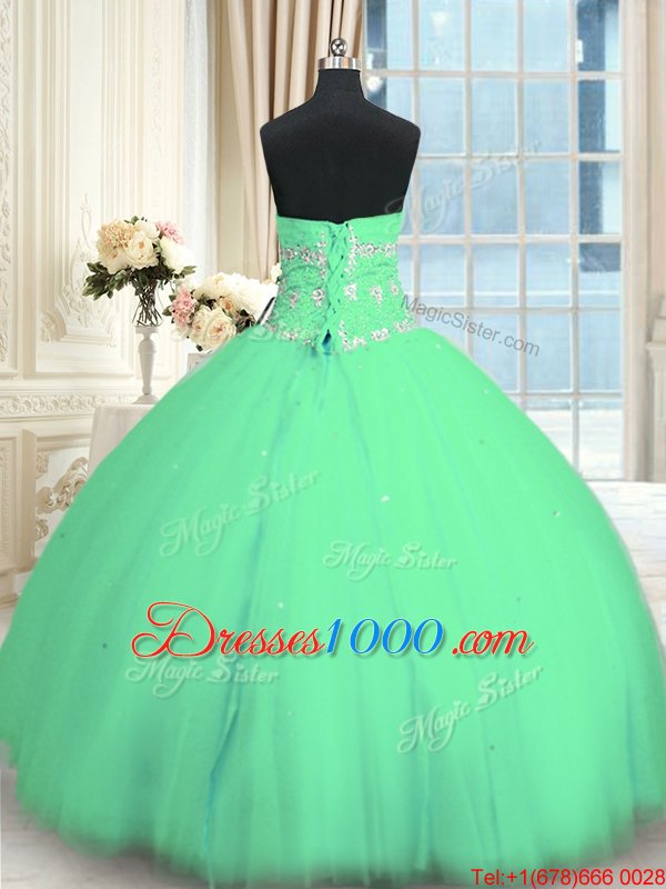 Turquoise Sweetheart Lace Up Appliques Quince Ball Gowns Sleeveless