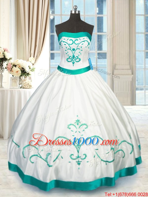 Admirable White Strapless Neckline Beading and Embroidery Sweet 16 Dress Sleeveless Lace Up
