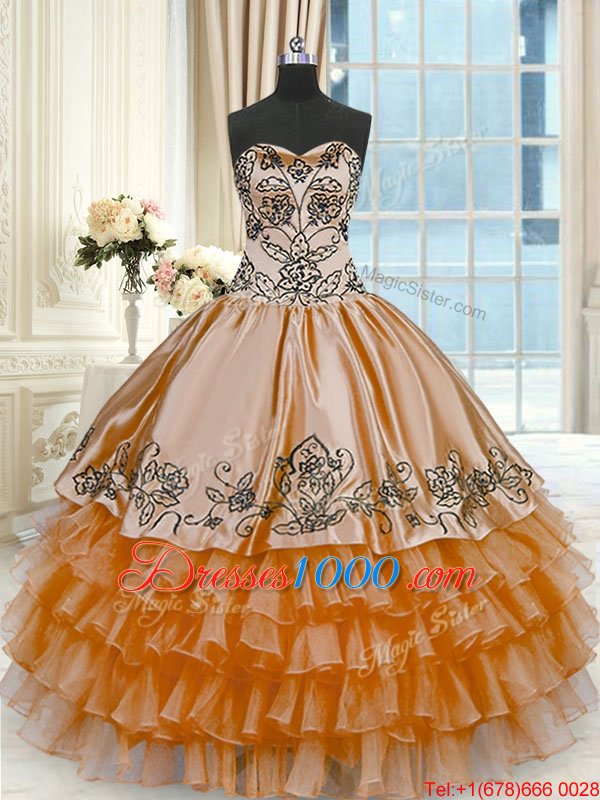 Rust Red Lace Up Quinceanera Gowns Beading and Embroidery and Ruffled Layers Sleeveless Floor Length