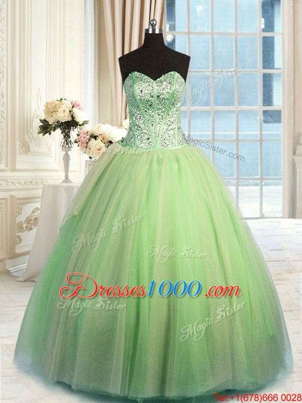 Clearance Yellow Green Sleeveless Floor Length Beading and Ruching Lace Up Sweet 16 Dress