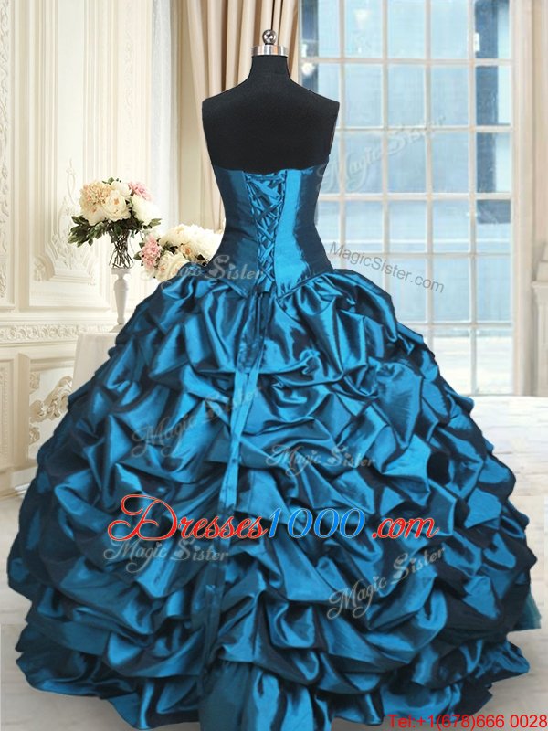 Free and Easy Teal Sweetheart Neckline Beading and Lace and Appliques and Ruching 15th Birthday Dress Sleeveless Lace Up