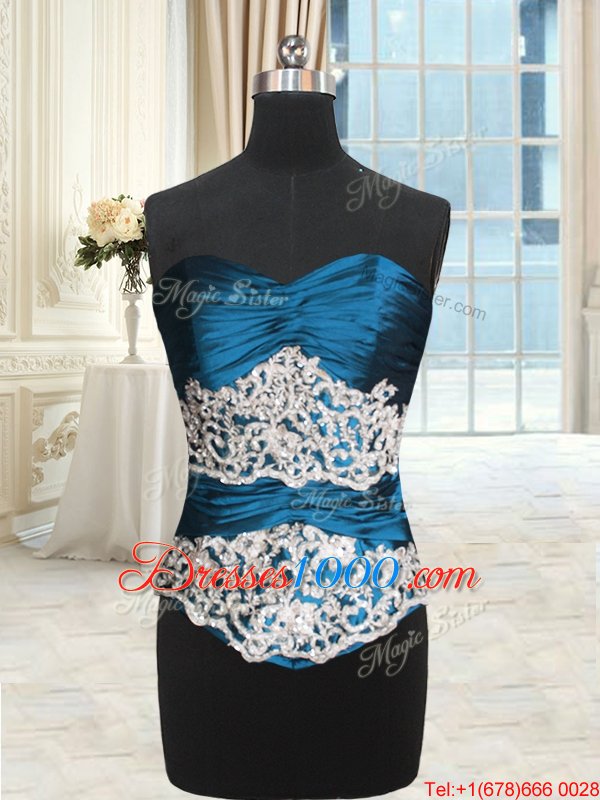 Free and Easy Teal Sweetheart Neckline Beading and Lace and Appliques and Ruching 15th Birthday Dress Sleeveless Lace Up